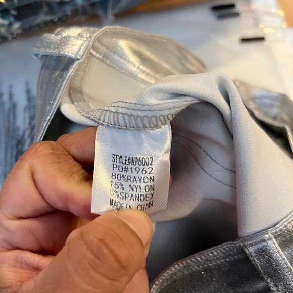 Anniewear Sz M Metallic Silver High Waist Wide Leg Pants Women's - Picture 8 of 8